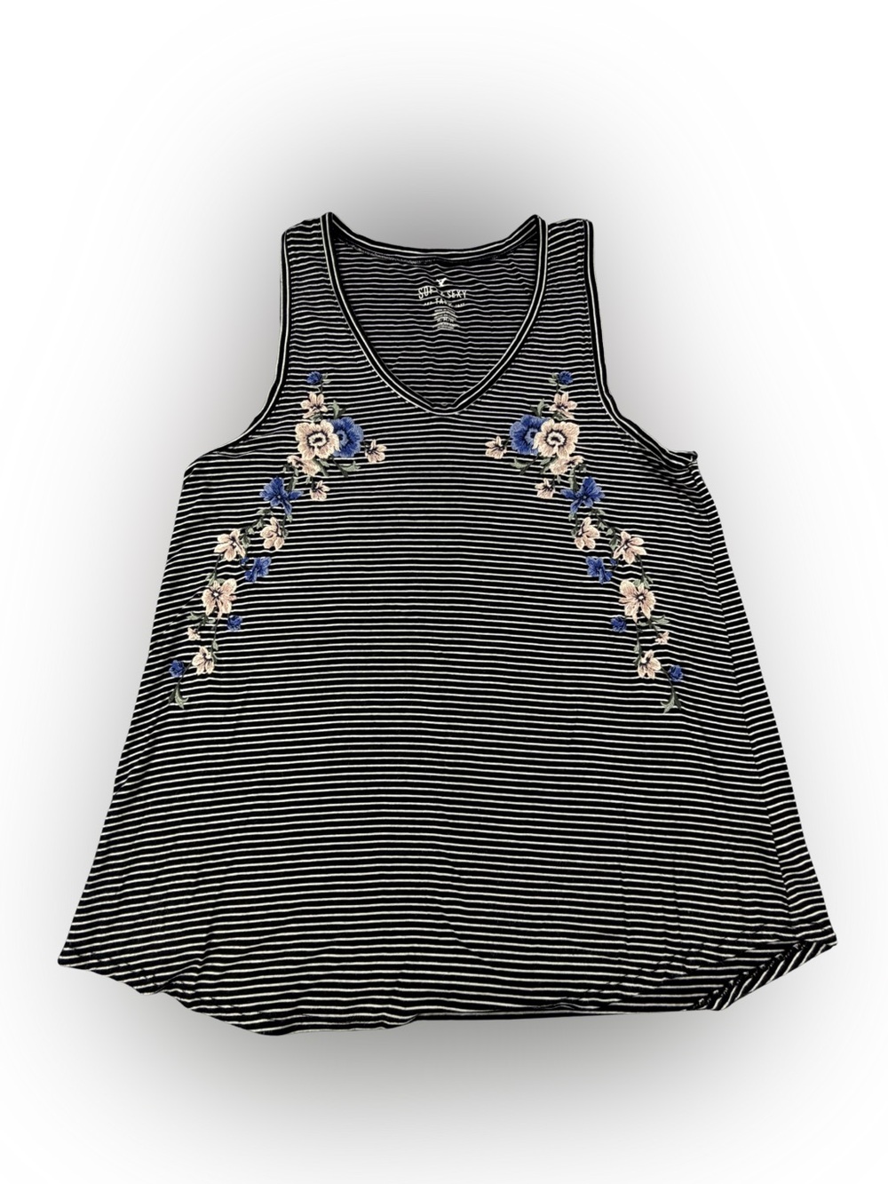 Women’s American Eagle V-Neck Tank Top with Blue Floral Embroidery Size M